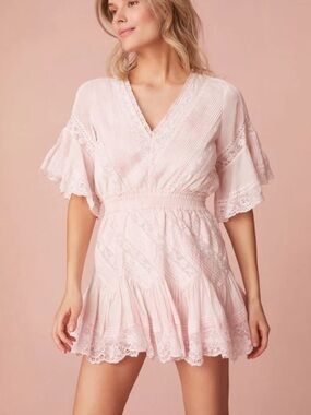 LoveShackFancy Calamina Dress, pink hand dye